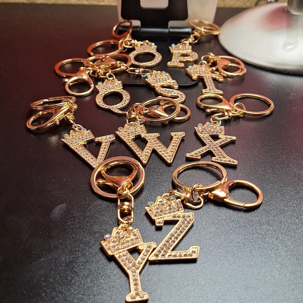 Choose 1pc, Alphabet With Crown and Rhinestones Bag Charm - Picture 5 of 12